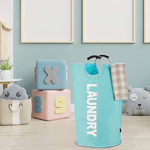 Caroeas 90L Laundry Basket (13 Colors), Waterproof Laundry Hamper, Laundry Bag with Padded Handles, Clothes Hamper Stands Up Well, Collapsible Laundry Basket Easy Storage - color: Light Blue, size: 90L