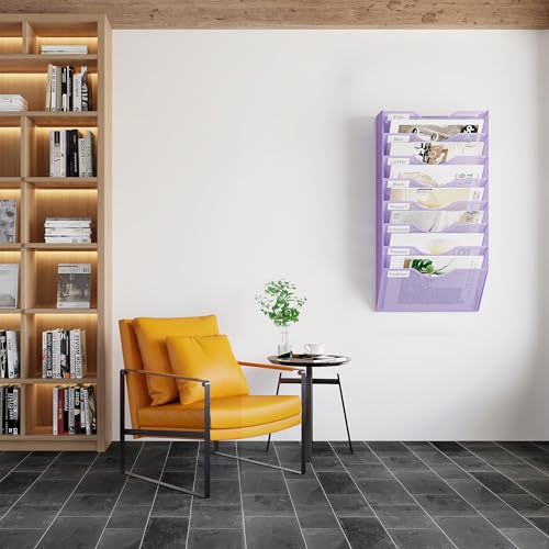 EasyPAG 8 Pocket Mesh Wall File Organizer, Hanging Paper Folder Holder with Classify Label, Vertical Wall Mount Mail Organizer for Office Home Classroom, Purple - color: Purple, size: 8 Tier