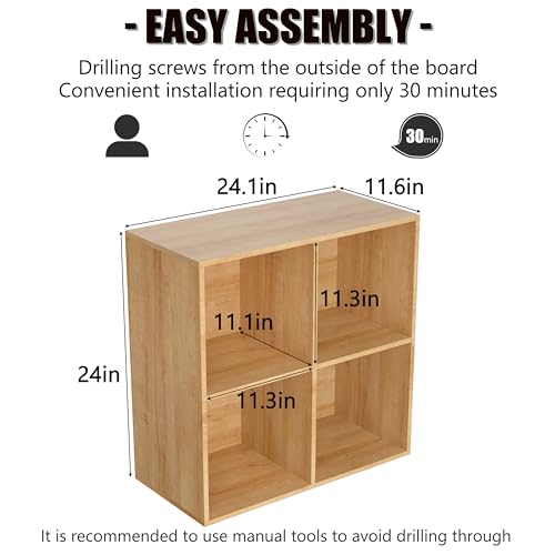 Wooden 4 Cube Storage Organizer with Closed Back Panel,White Cube Shelf Cubby Storage Organizers with Compartments for Living,Bookshelf,Organizers Easy to Install (Oak, 4 Cube) - color: Oak, size: 4 Cube-11in