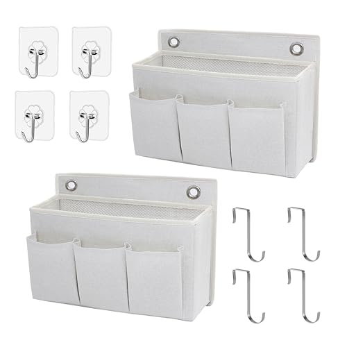 2-Pack Wall Hanging Organizer Bag/Hanging Baskets with Large Mesh Compartment & 3 Pockets，Over the Door Organizer Space Saving Storage for Bedroom,RV Camper, Closet (White-2 Pack) - color: White-2 Pack