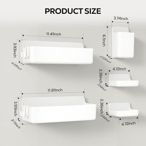 Nieifi Adhesive Wall Shelf, Shower Shelves 5 Pack with Soap Holder, Shower Organizer for Bathroom Organization, White - color: White, size: 5 pieces