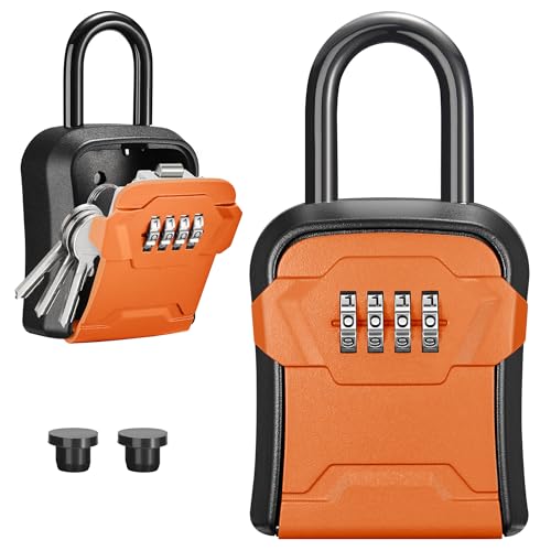 Puroma Lock Box, Key Lock Box Wall Mount & Portable Combination Lockbox with Resettable Code, Security Lockbox for Outside House Keys, Apartment Realtors Spare Keys Storage (1 Pack, Orange) - color: Orange