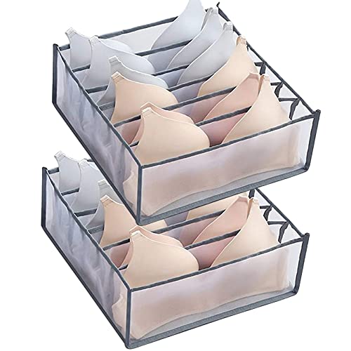 TOOVREN Bra Drawer Organizers, Underwear Wardrobe Organizers Divider, Lingerie Storage Bins, Closet Organizers and Storage Boxes, Foldable Closet Storage Box for Underwear Bra Socks (6 Grids,2 Pack) - color: 2PCS(Bra Grids,Gray)