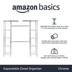 Amazon Basics Expandable Adjustable Metal Closet Organizer with Hanging Rod, Clothes Rack, Shelves, 57-80 x 14 x 72 inches (LxWxH), Chrome