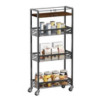 DGSNADGO Slim Rolling Storage Cart, 4-Tier Kitchen Cart on Wheels, Narrow Utility Cart with Handle and Wooden Tabletop for Small Space in Kitchen, Living Room, Bathroom, Rustic Brown and Black - color: Rustic Brown+black