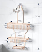 YASONIC Shower Caddy Hanging - Never Rust Shower Organizer - Aluminum over The shower head caddy with 10 Hooks for Razor/Sponge - Shower Rack with Soap Basket - Rose Gold - color: Rose Gold