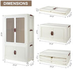 FozsKeylf Stackable Closet Storage Bins, Collapsible Clothes Organizers, Portable Wardrobe Closet with Lids and Doors, Movable Clothes Storage with Coat Hangers, White
