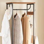 Coat Rack With Hanging Rod, Garment Rack With 3 Wooden Shelves and 4 Hooks, Freestanding Hall Tree, Industrial Clothes Rack Stand Organizer, Rustic Brown and Black - color: Rustic Brown and Black, style: with Top Shelf