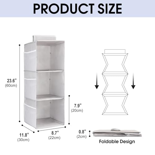 PetsHome 3-Shelf Hanging Closet Organizer, Space Saver, Closet Hanging Storage Shelves with Mesh Pockets & Magic Tap for Storage, Foldable-Grey - color: Grey, size: 3 Shelf
