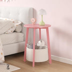 sthmec Small Round Side End Table with Cloth Storage Basket, Round Bedside Sofa Couch Coffee Tables for Small Places with Metal Frame, Modern Nighstands for Living Room Bedroom, Pink - color: Pink