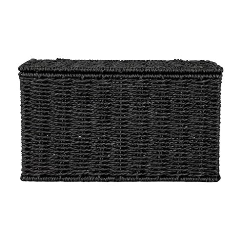 Household Essentials Small Handwoven Paper Rope Wicker Basket with Lid, Black - color: Black, size: Small (Pack of 1)