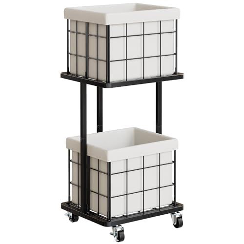 80L Vertical Rolling Laundry Hamper with Removable Bags, 2 Section Laundry Basket with Wheels, Slim Tall 2 Tier Laundry Sorter for Small Spaces, Dorm, Bathroom, Laundry Room, Closet, White - color: White, size: 2 Tier