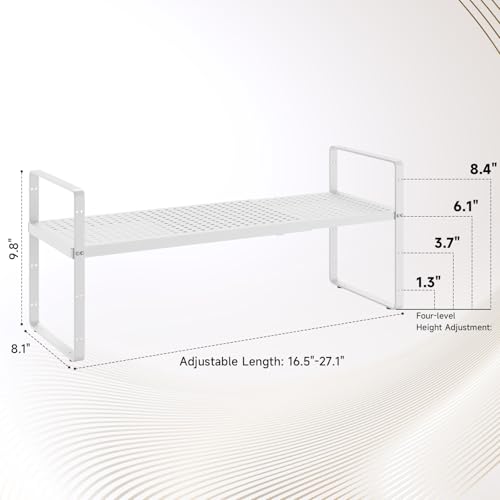 Hole Pattern Expandable Shelf Organizer,2Pack 8.1" Wide Easy to Assemble Cabinet Organizer Shelf, 16.5~27.1" Adjustable Height&Stackable Spice Organization for Cupboard, White - color: White, size: 2Pack-8''W-Hole Pattern