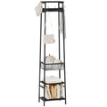 Coat Rack Freestanding, Coat Stand with Metal Basket and Storage Shelves, Hall Tree Free Standing With and 7 Hooks, Clothes Rack Stand Organizer, Black - color: Black, style: 2 Shelves + 1 Basket