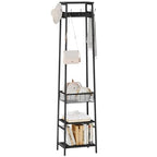 Coat Rack Freestanding, Coat Stand with Metal Basket and Storage Shelves, Hall Tree Free Standing With and 7 Hooks, Clothes Rack Stand Organizer, Black - color: Black, style: 2 Shelves + 1 Basket
