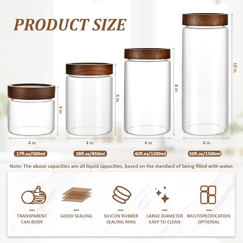 28 fl oz/850 ml Clear Glass Storage Canister with Airtight Wooden Screw Lid, Medium Cute Decorative Glass Container Jar for Coffee,Candy,Salt,Cookie,Condiment,Pepper,Sugar,Overnight Oatmeal