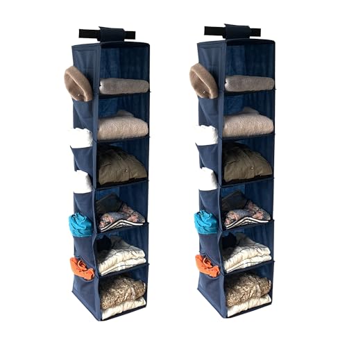 2pcs Home Storage Hanging Closet Organizer,Sweater Organizer with 6 Shelves (Dark Blue) - color: Dark Blue