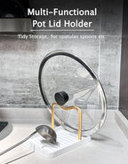 Anti-Rust Metal Spoon Rest with Lid Holder, Heat-Resistant Pot Lid Rest, Multifunctional Spatula Holder While Cooking for Stovetop and Kitchen Counter – Gold White - color: GOLDWHITE