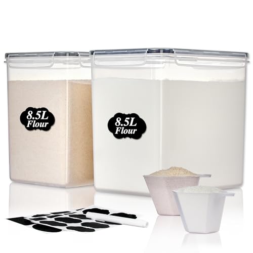 Vtopmart 8.5L 2 Pack Extra Large Flour Sugar Storage Containers for 20lbs flour, Airtight Kitchen Pantry Organization Canisters with Lids for Bulk food, Rice, Baking Supplies, BPA Free, Black - color: Black, size: 8.5L