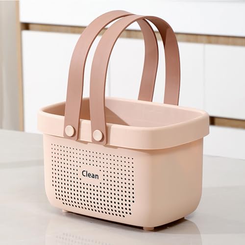 JiatuA Plastic Storage Basket with Handle Portable Shower Caddy Tote Organizer Basket Bin for Bathroom Kitchen Dorm Room Bedroom, Small Pink - color: Pink, size: Small