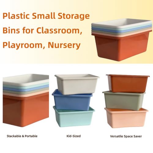 RAUVOLFIA 6 Pack Small Cubby Bin Storage Bins, Multi-Purpose Plastic Storage Bins Stackable Organizer Storage Cubbies for Home, Playroom, Classroom (Boho) - color: Boho