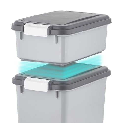 IRIS USA Dog Food Storage Container, 30 lbs & 11 lbs Combo, Cat Food Storage Container, Dog Treat Container, Airtight, Stackable, 2-Cup Scoop, Wheels, Easy Mobility, Gray - color: Gray/Dark Gray