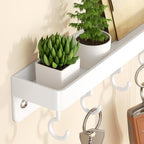 niffgaff White Key Holder Wall Mount, Stainless Steel Self Adhesive Hooks Rack with Shelf, No Drill Key Hanger for Door and Wall - color: White