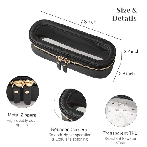 Aveniee Slim Clear Makeup Brush Bag, Small Cosmetic Brush Holder, Mini Toiletry Bag Travel Case for Women, Thin Make up Bags with Dual Zipper, Cute Travel Essentials Bag Organize - Black - color: Black, style: Graceful Slim