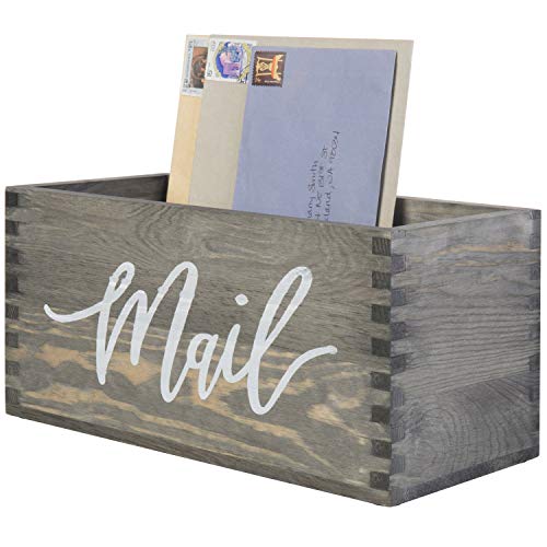 MyGift Mail Holder Storage Organizer Box Solid Wood with MAIL Script Design, Desktop Letters, Bills, Notes and Postcard Bin for Home Office Dorm Room (Vintage Gray) - color: Vintage Gray