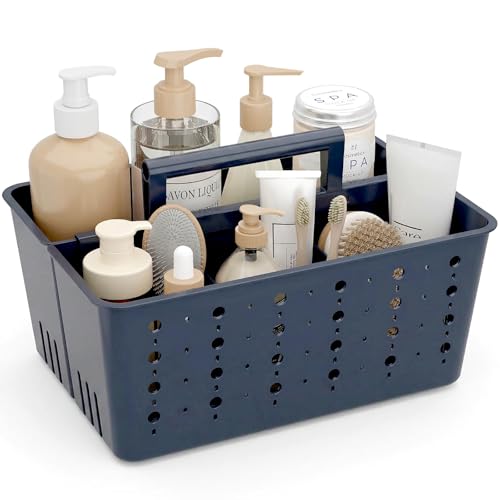 Lifewit Shower Caddy Portable, Cleaning Supplies Caddy Organizer with Handle and Adjustable Dividers, Plastic Shower Basket for Dorm Room Essentials, College, Bathroom, Slate Blue, 1 Pack - color: Slate Blue