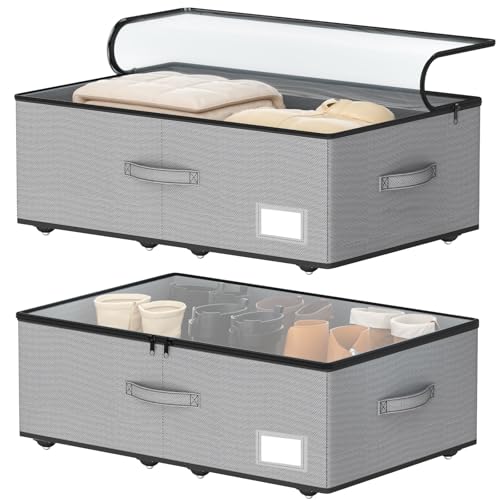 EE-RoomWorld Under Bed Storage with Wheels, No Assemble Required 10 inches height Under Bed Storage bins,Large capacity Rolling Underbed Shoe Storage containers，dorm underbed storage drawers - color: Grey, size: 10 inch height