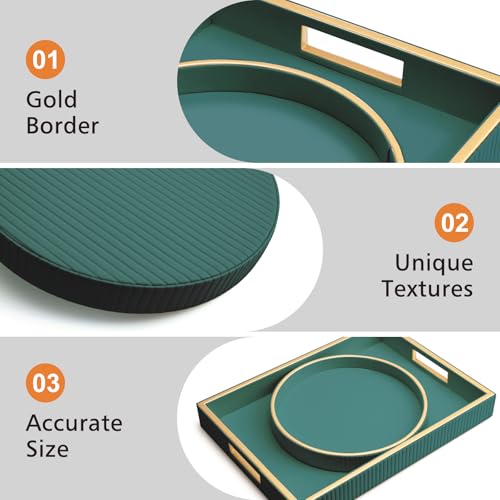 SANZIE Leather Tray Desktop Storage Organizer Premium Serving Trays Decorative Tray Valet Tray for Sundries Cosmetics Keys Phone Wallet Cutlery (Green Holder with Disc) - color: Green Holder With Disc