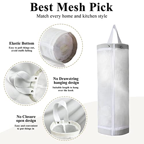 TOGETRUE Plastic Bag Holder, Mesh Grocery Bag Holder Hanging Storage Bag Dispenser (White 2 Packs) - color: White 2 Packs