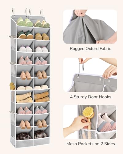 ULG Over The Door Shoe Organizer for Closet Fit 24-32 Pairs with Large Deep Pockets, Narrow Shoe Rack for Door Hanging Boots Storage, Black - color: Grey, size: 10-Tier