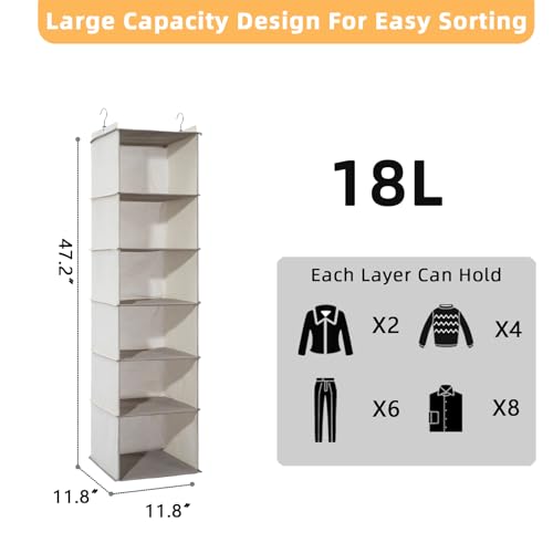 2 Packs Hanging Closet Organizer, 6-Shelf Closet Organizers and Storage with Side Pockets, Collapsible Hanging Shelves for Closet & RV & College Dorm,Beige - color: Beige, size: 2 # 6 Shelves