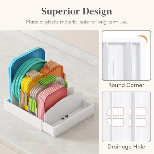 Lifewit Kitchen Cabinet Organizer for Food Contanier Lid, Expandable Lids Holder with 8 Adjustable Dividers & 9 Sections for Pantry Organizers and Storage, Home Drawer Organization, Large, 9.8"-17" - size: Large(9.8-17.3" x 9.6")