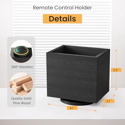 360° Rotation Remote Control Holder, Wooden TV Controller Holder, Remote Holder for Pen, Phone, Universal Remote Caddy for Table Home Office School (Black) - color: Black - 1slot