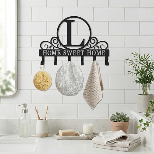 Metal Letter L Key Holder for Wall, Monogram Coat Rack Wall Mount, Key Hooks Perfect for Bathroom, Living Room, Kitchen, Office Ideal Wedding, Anniversary, Housewarming Gift (L) - style: L