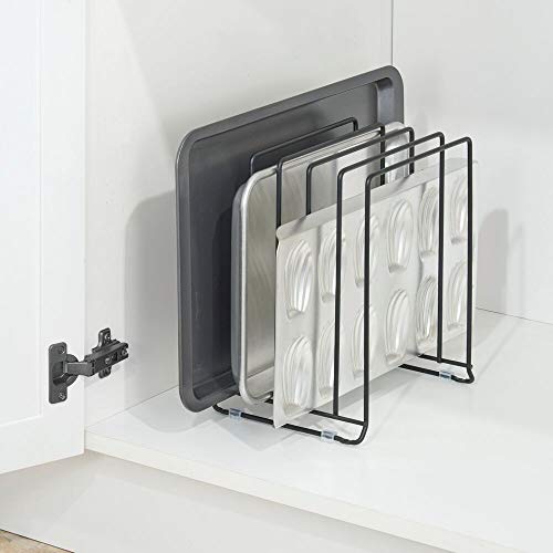 mDesign Pot Lid and Pan Rack — Metal Wire Rack for Cabinets, Pantries or Kitchen Surfaces — Freestanding Pan Stand with 5 Slots for Pans, Pots, Lids and Crockery — Black - color: Black, size: Pack of 1