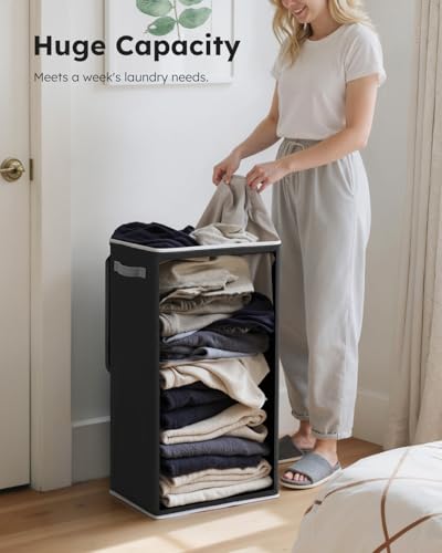 SOLEDI Slim Laundry Hamper with Lid, Narrow Laundry Basket with Removable Bags, Dirty Clothes Hamper with handle, Small Hamper perfect for Laundry room, Bathroom, Bedroom, Small spaces. 70L Black - color: Black, size: 70L