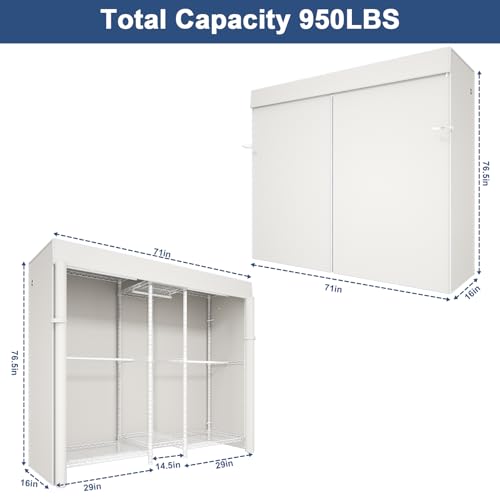 Ulif E12C Pro Heavy Duty Closet Organizer System，Freestanding Clothing Racks for Hanging Clothes，Adjustable Garment Rack 71"W x 16"D x 76.5"H Hold 960lbs，White Clothing Rack with White Dustproof Cover - color: White Rack With White Cover, size: E12C Pro