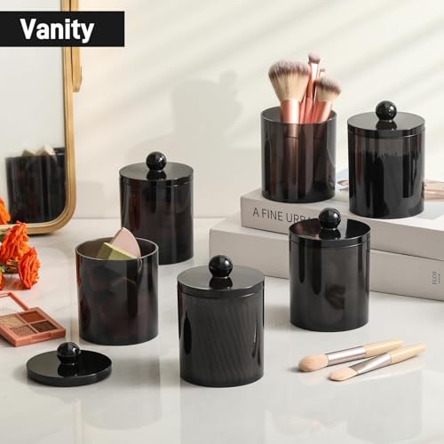 4 Pack Acrylic Qtip Holder Dispenser for Cotton Swabs, Balls, Pads, Floss Picks- Clear Acrylic Canister Apothecary Jar Set, Bathroom Essentials Accessories Decor Vanity Makeup Storage Organizer -Black - color: Black, size: 4 Pack