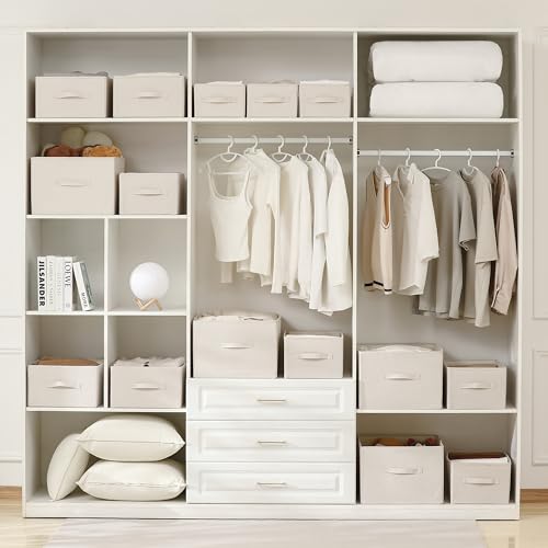 Linen Folding Storage Bins, 3 Pack Large Storage Baskets, Washable, Clothing Storage Bins with Handle, Closet Organizer for Storage Sweater,Sheets(Beige, 18½"x11 x8½) - color: Beige, size: 18½"x11"x8½"