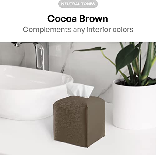 Carrotez Tissue Box Cover, [Refined] Modern PU Leather Square Tissue Box Holder - Decorative Holder/Organizer for Bathroom Vanity Countertop, Night Stands, Office Desk & Car 5"X5"X5" - Cocoa Brown - color: Cocoa Brown, size: [Square]