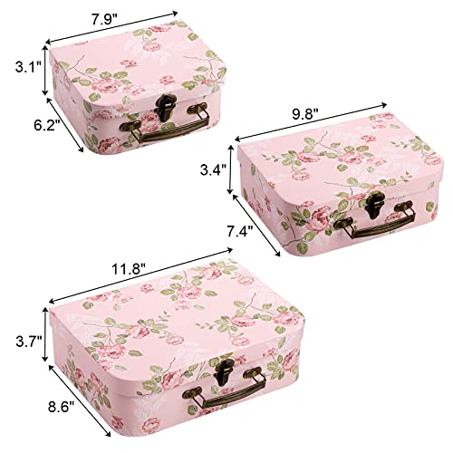 Fasmov 3 Pack Paperboard Suitcases Storage Box Decorative Storage Boxes Gift Boxes With Lids for Photo Storage Home Decoration, Wedding, Birthday, Anniversary, Pink