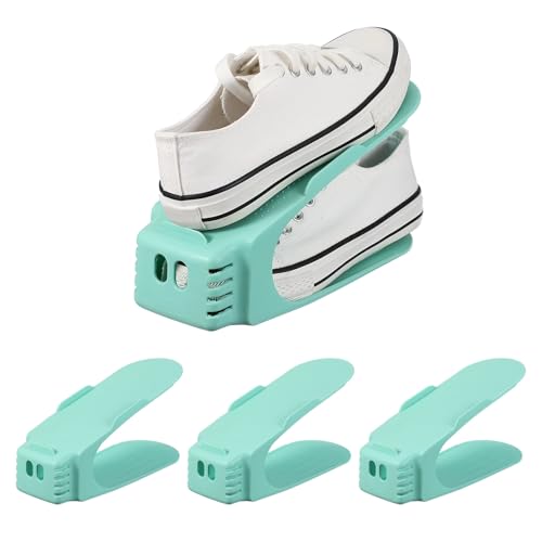 uxcell Shoe Slot Organizer 4 Pcs, 10.2x3.9x5.1 Inch Shoe Stacker Double Layer 50% Space Saver for Storage Closet Rack Organization, Light Green - color: Light Green