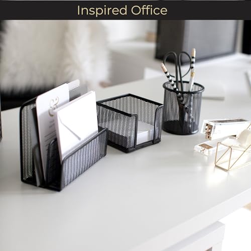 BLU MONACO Black Metal Mesh Letter Sorter | 3-Slot Mail Organizer for Desk, Office & Home | Vertical File & Envelope Holder with Non-Slip Base | Space-Saving Desktop Mail Organizer - color: Black