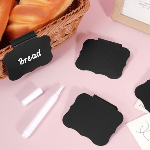 23PCS Basket Labels Clip On, 20 Removable Labels for Storage Bins, Kitchen Pantry Label, Plastic Storage Bin Label with 2 Chalk Markers & 1 Wipe, Label Holder, Basket Tags, Bin Clips (Black)