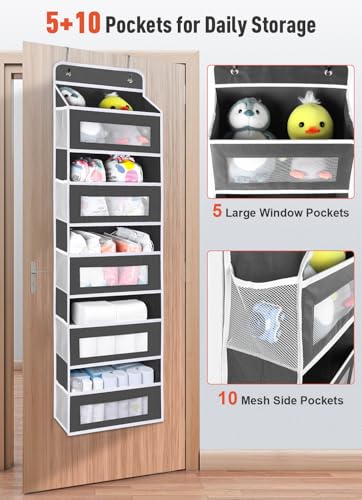 Upgrade Pocket 2 Pack Over The Door Organizer Storage, 5 Shelf Hanging Door Organizers with 10 Large Capacity Pockets, Anti Tilt 48 lb Load Behind Door Organizer for Bedroom, Bathroom, Pantry - color: Darkgrey, size: 2 Pack