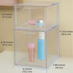 STORi Audrey Stackable Clear Bin Plastic Organizer Drawers | 2 Piece Set | Organize Cosmetics and Beauty Supplies on a Vanity | Made in USA - size: 4.5" and 6.75" Tall Set